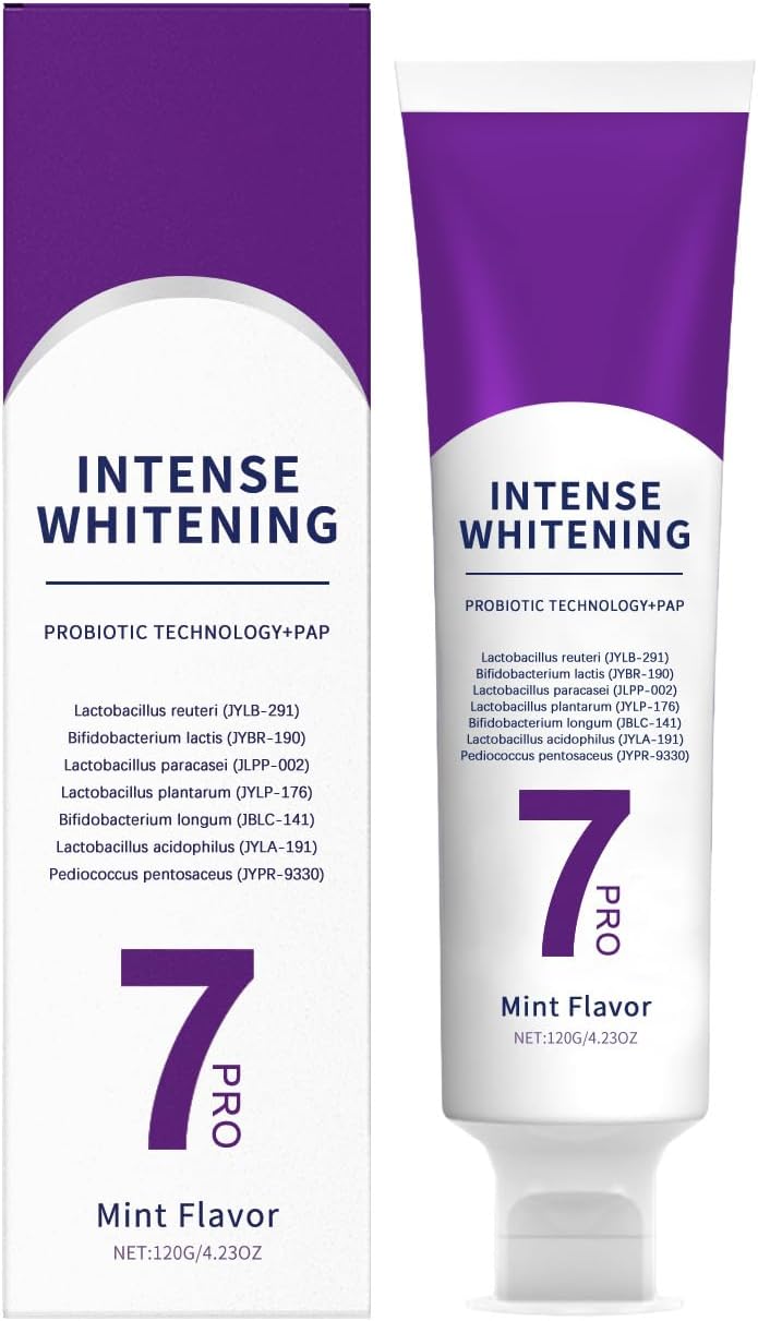 New 7-Pro Intensive Toothpaste | Upgraded Purple Formula with 7 Probiotics | Deep Repair & Long-Lasting, Fresh Breath White Teeth Stain Removal Gum Care & Cavity Prevention, Mint Flavor, 4.23OZ