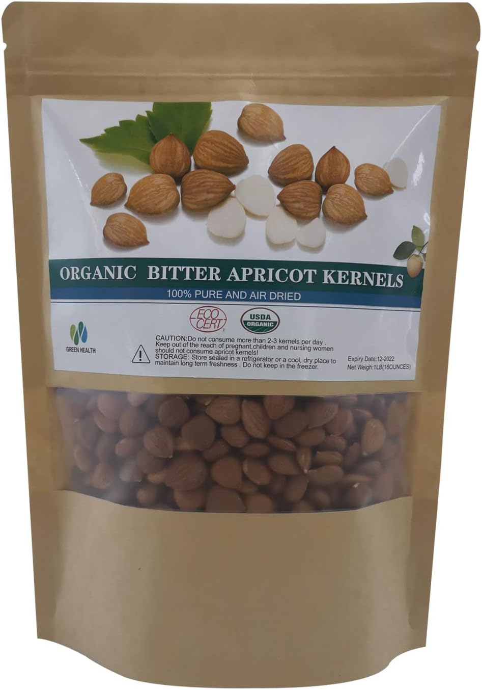Natural Raw Bitter Apricot Kernels 16oz, Organic USDA Certified Bitter Apricot Seeds 1LB