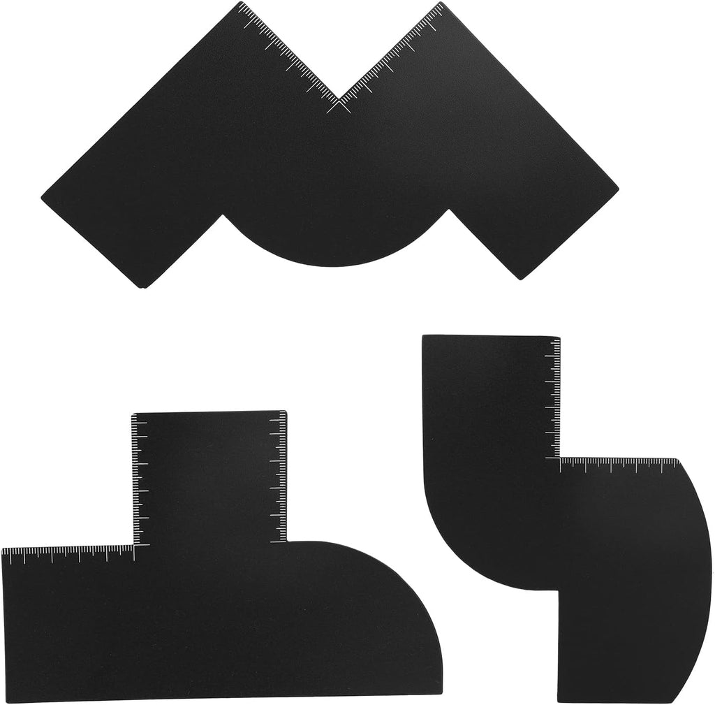 3pcs Barber Enhancement Cards with Measurement Indicators, 3 Shapes Hairline Shaping Tool Black Beard Guide Template Reusable Color Spray Edge Hair Line Up Tools for Men Barber Accessories