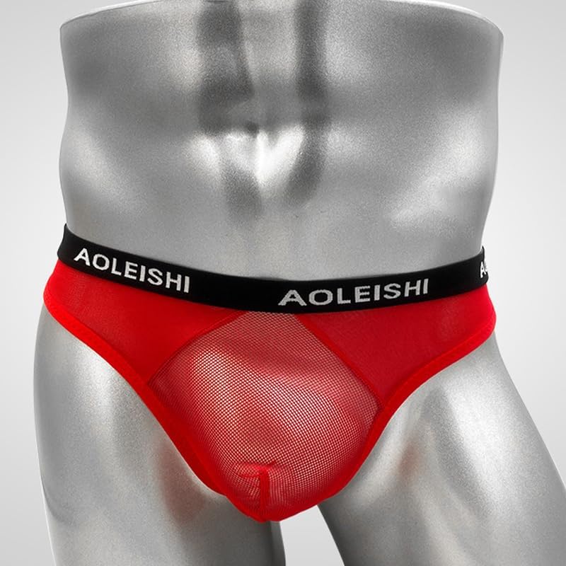 Breathable Thin Style Sexy Men's Low-Waist Transparent Mesh Underwear, Invisible U-Shaped Triangle Thong - Suitable for Sizes S-M, Weight - Red