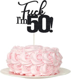 Fuck I'm 50 Birthday Cake Topper, Black Glitter Funny 50th Birthday Cake Decoration Party Supplies (50)