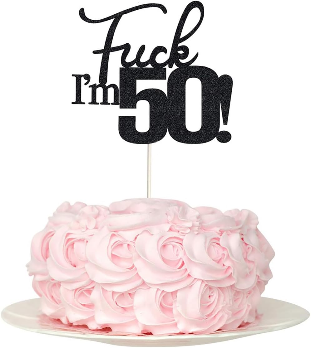 Fuck I'm 50 Birthday Cake Topper, Black Glitter Funny 50th Birthday Cake Decoration Party Supplies (50)