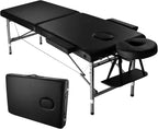 Massage Table Portable Height Adjustable Massage Bed Foldable Spa Lash Tattoo Esthetician Bed 24" Wide Aluminum 2 Fold with Carrying Bag Black