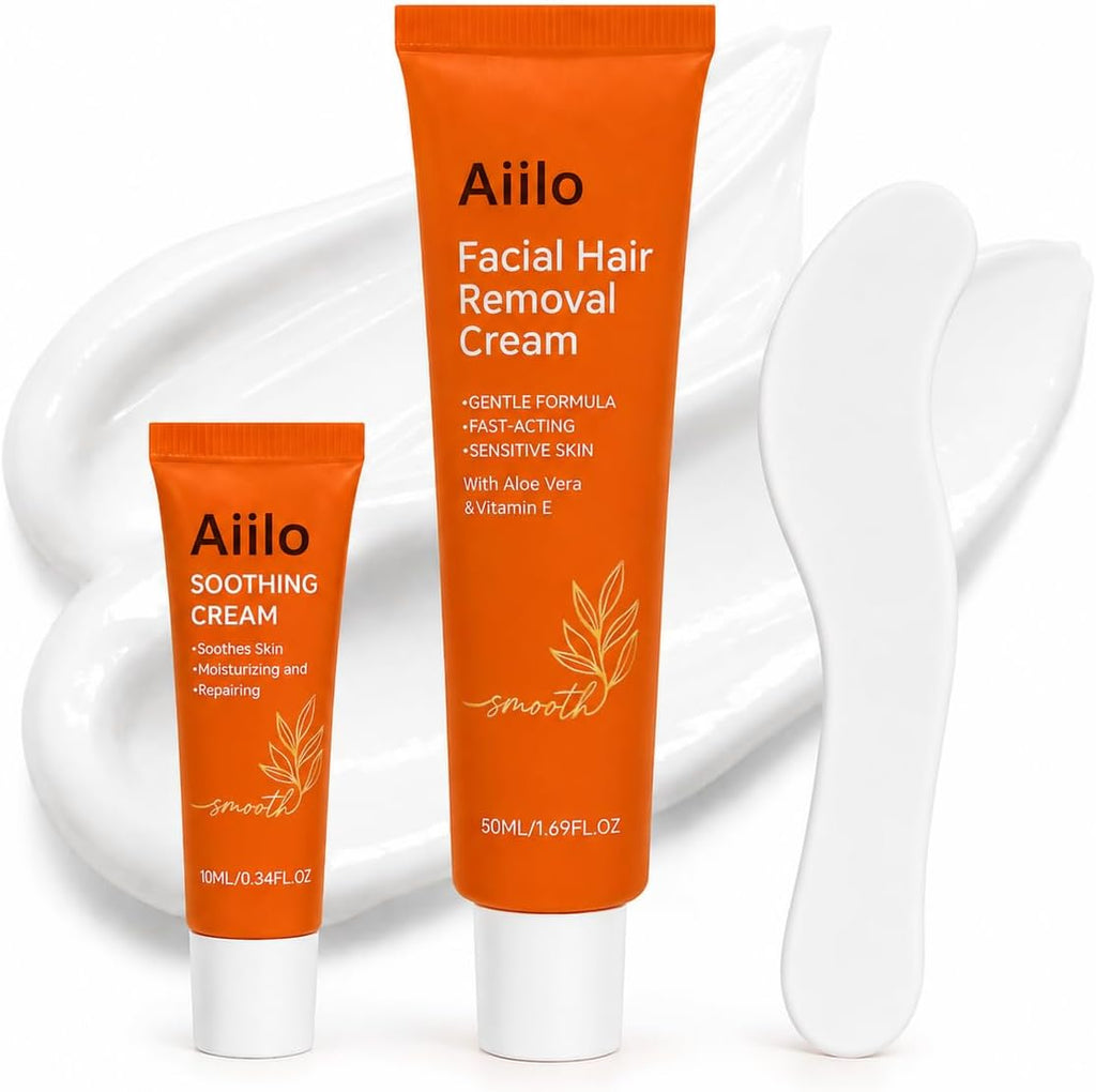 5 Min Painless Facial Hair Removal Cream for Women – Sensitive Skin 2-in-1 Kit with Soothing Cream, Gentle Face Hair Remover for Upper Lip, Chin & Peach Fuzz, Easy At-Home Use, 2.03 Fl Oz