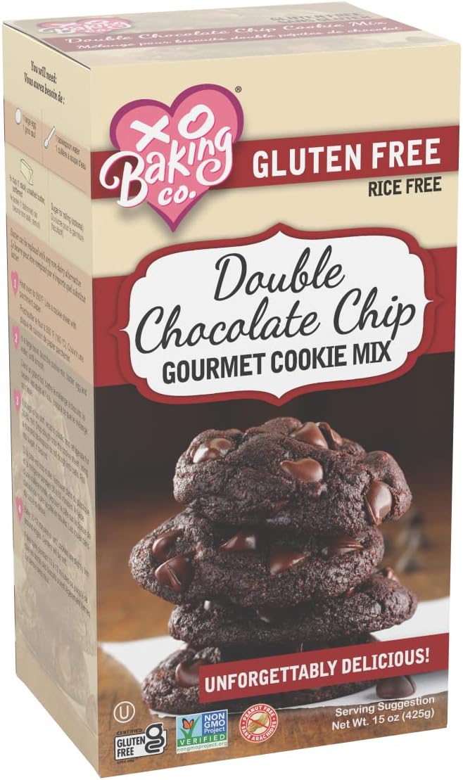 XO Baking Co. Gluten Free Double Chocolate Chip Gourmet Cookie Mix; Non-GMO; Kosher; Rice Free; Dairy Free; Peanut Free; No Preservatives; No Artificial Flavors or Colors, 15oz