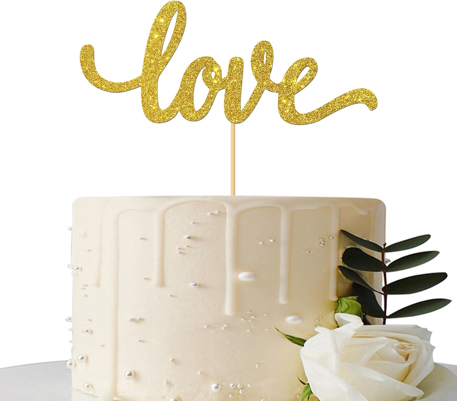 Gold Glitter Love Cake Topper - for Wedding/Engagement/Bridal Shower/Anniversary/Birthday/Bachelorette/Confession Party Decorations Supplies