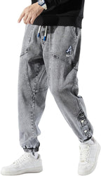Men's Jogger Jeans Denim Joggers Streetwear Casual Jean Sweatpants Drawstring Elastic Waist Cargo Pants