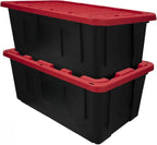 Black and Red, Extra Large 40 Gallon Plastic Storage Bin, with Secure Snap-On Lid - Heavy Duty,2pack