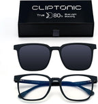 Blue Light Glasses with Magnetic Clip-On Sunglasses, Polarized UV400, Lightweight TR90 Frame