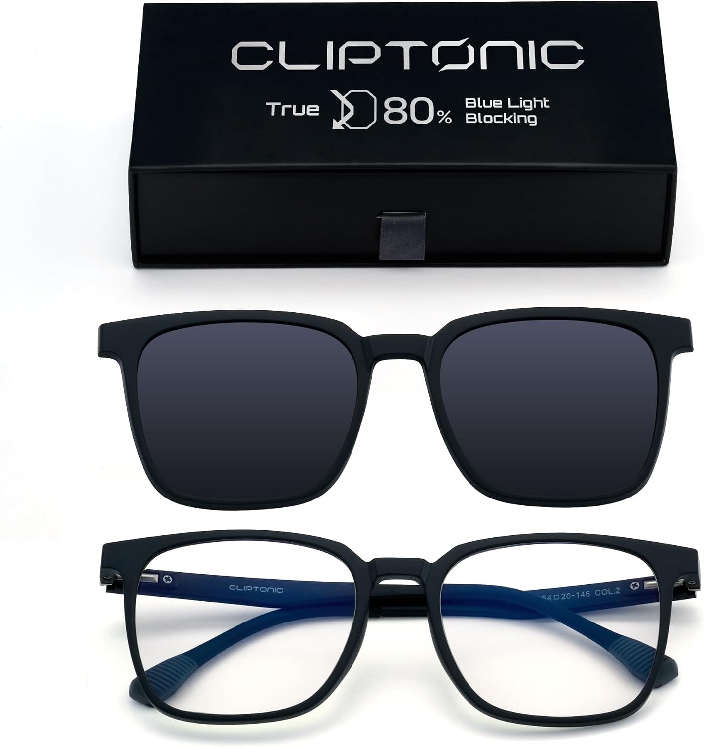 Blue Light Glasses with Magnetic Clip-On Sunglasses, Polarized UV400, Lightweight TR90 Frame