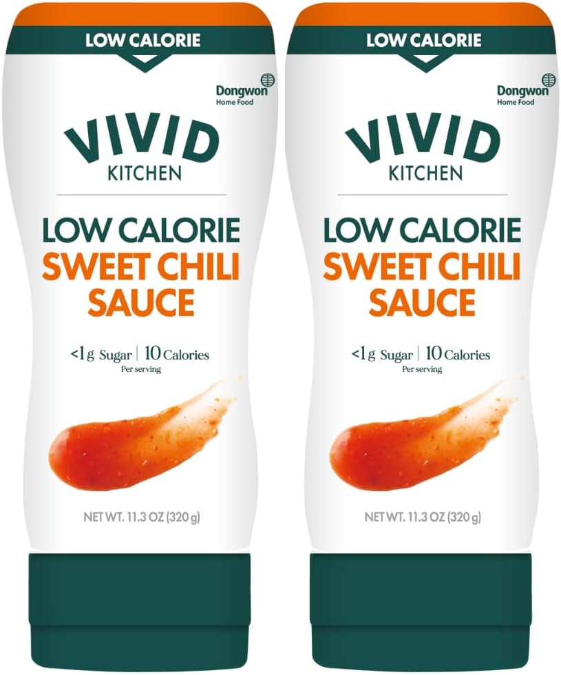 VIVID KITCHEN Low-Calorie Sweet Chili Sauce - 2 Pack - Low Sugar, 10 Cal/Serving - No Preservatives or MSG - Easy Squeeze Bottle - Healthy Asian-Inspired Sauce for Dipping, Stir-Fry, and More