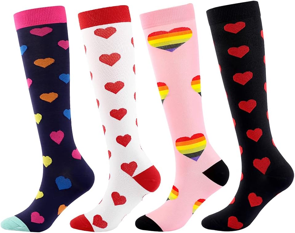 4 Pairs Compression Socks for Men Women,Is Best for Football,Travel,Flight,Athletics,Running,Calf Pressur Support.