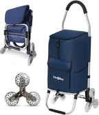 Ultra-Lightweight Stair Climber Cart for Groceries & Laundry, Durable 6-Wheel Folding Shopping Cart with Insulated Bag, Blue