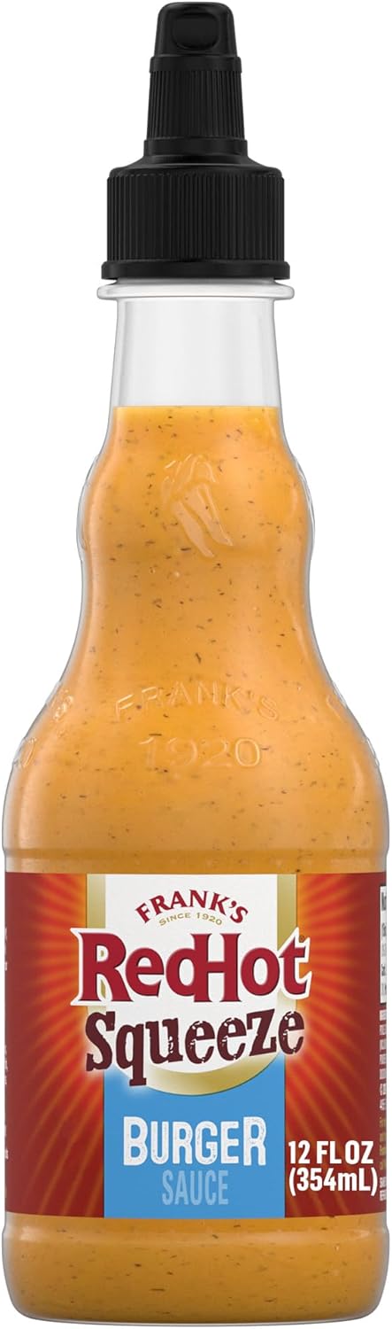Frank's RedHot Burger Sauce, Squeeze Bottle, Creamy, Tangy Blend of Dill Pickle Juice, Mayo, and Frank’s RedHot Heat for Burgers & More, 12 fl oz