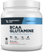 Transparent Labs BCAA Glutamine - 8000 Mg of BCAA Powder with L Glutamine for Post Workout Recovery, Muscle Growth, & Increased Endurance - 30 Servings, Tropical Punch
