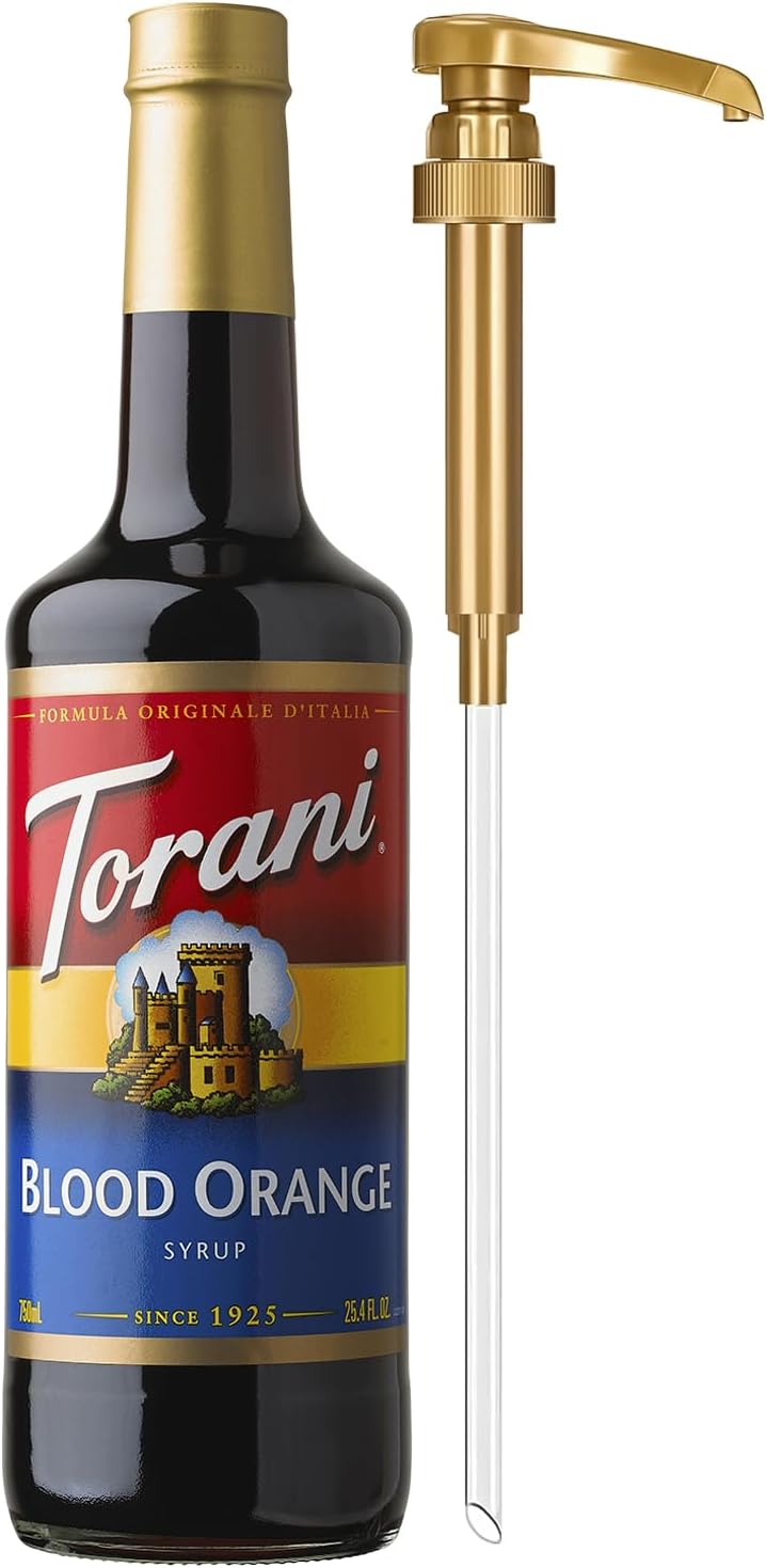 Torani Blood Orange Syrup for Drinks, Flavoring for Iced Tea, Lemonade, Sodas, and Cocktails, Glass Bottle with Pump Included, 25.4 Fl Oz