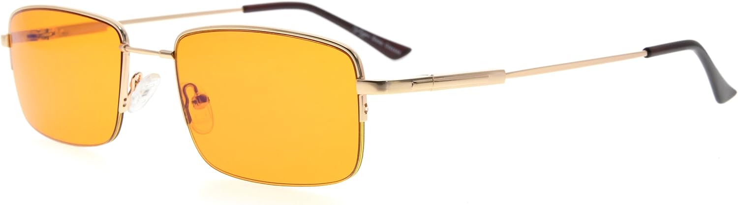 Eyekepper Computer Reading Glasses-Better Sleep Readers-97% Blue Light Blocking-Memory Titanium Half-Rim Men, Dark Orange Tinted Lens(Gold, 1.75)