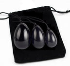 Obsidian & Jade Crystal Wellness Set - Natural Stone Pelvic Exercise Eggs for Women, Drilled 2-Piece with Storage Pouch