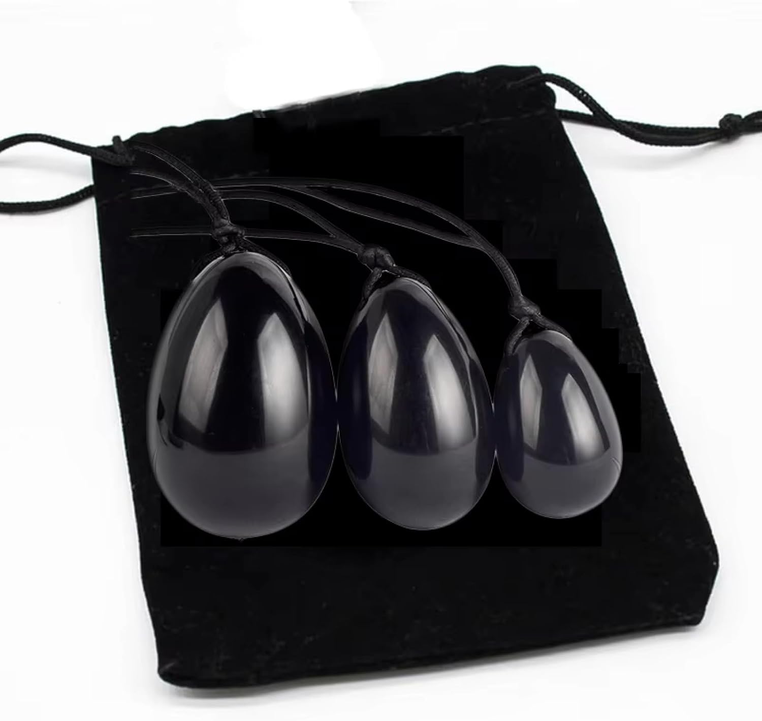 Obsidian & Jade Crystal Wellness Set - Natural Stone Pelvic Exercise Eggs for Women, Drilled 2-Piece with Storage Pouch