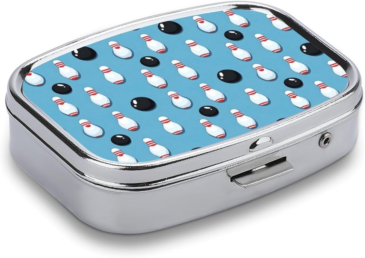 Pill Organizer Case - Bright Bowling Ball Print Portable 2 Compartment Mini Box Small Pill Case for Purse & Pocket, Travel Medicine Organizer Holder Daily Supplement Storage with Mirror