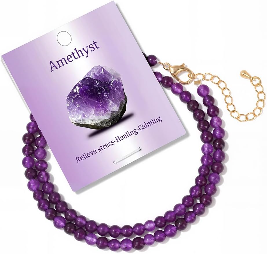 Crystal Choker Necklaces for Women,4mm Handmade Natural Stone Choker Beaded Necklace Healing Crystal Necklace Gemstone Bead Necklaces for Women
