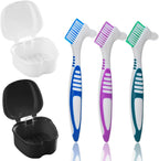 5PCS Denture Bath Case Cup Kit Denture Brush Kit Denture Cleaning Kit with 3 Denture Brush, 2 Denture Bath Case with Strainer Basket and Lid, Black and White