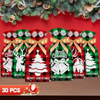 30 Pcs Christmas Treat Bags - Merry Christma Drawstring Gift Bags, Plastic Red Green Plaid Christmass Goodie Candy Goody Snack Bags Bulk for Cookie Gifts Xmas Holiday Christmas Party Favors Supplies