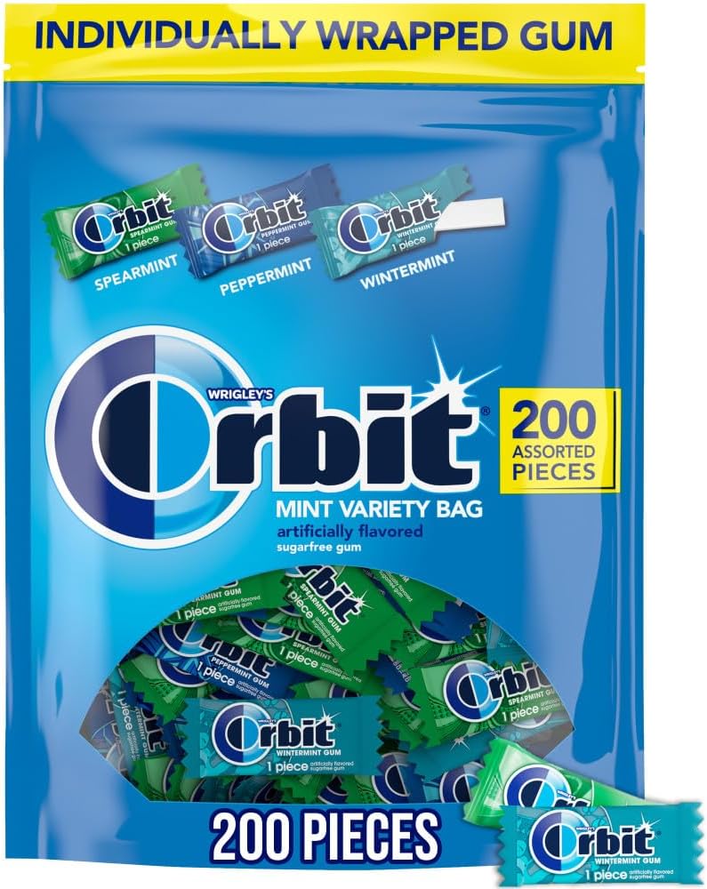 ORBIT Peppermint, Spearmint, & Wintermint Assorted Sugar Free Chewing Gum Bulk Pack, 13.4 oz 200-Piece Bag