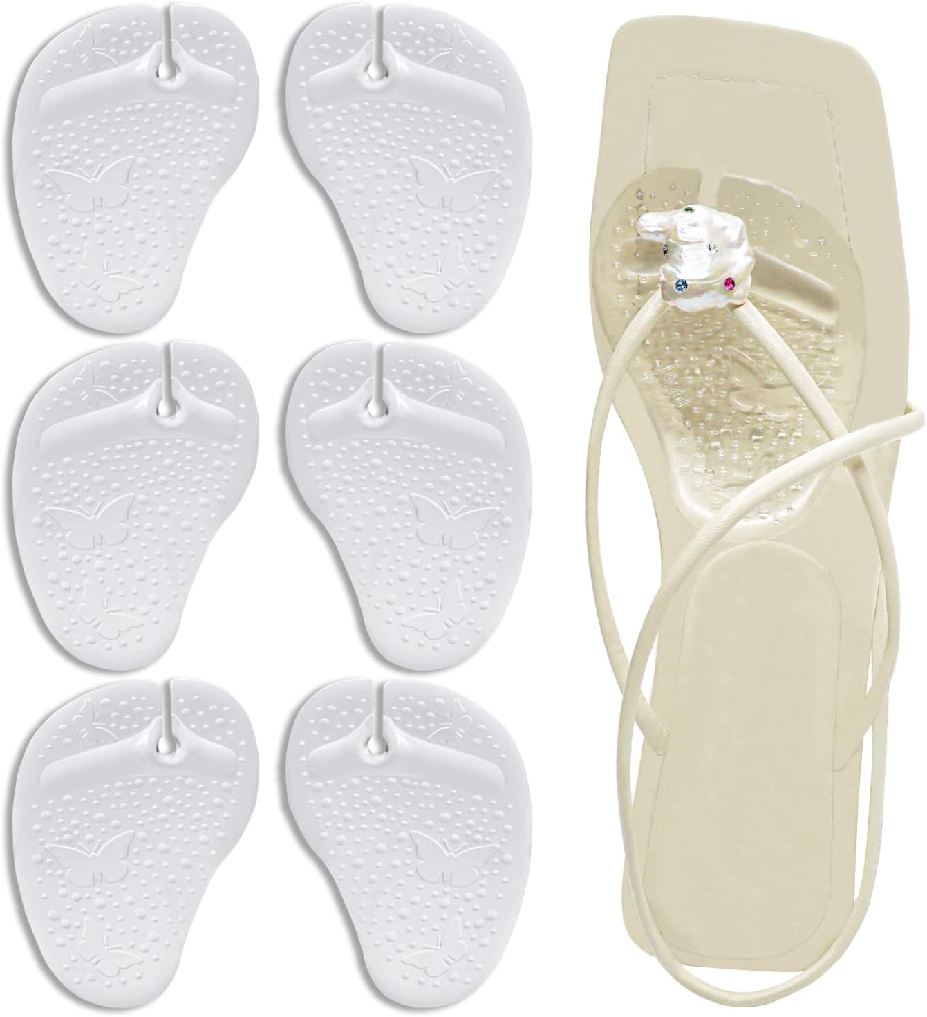 Gel Metatarsal Pads for Thong Sandals Flip-Flops, 3 Pairs Self-Adhesive Forefoot Pads, Anti-Slip Ball of Foot Cushion Insoles for Women and Men, All Day Pain Relief ( Transparent)
