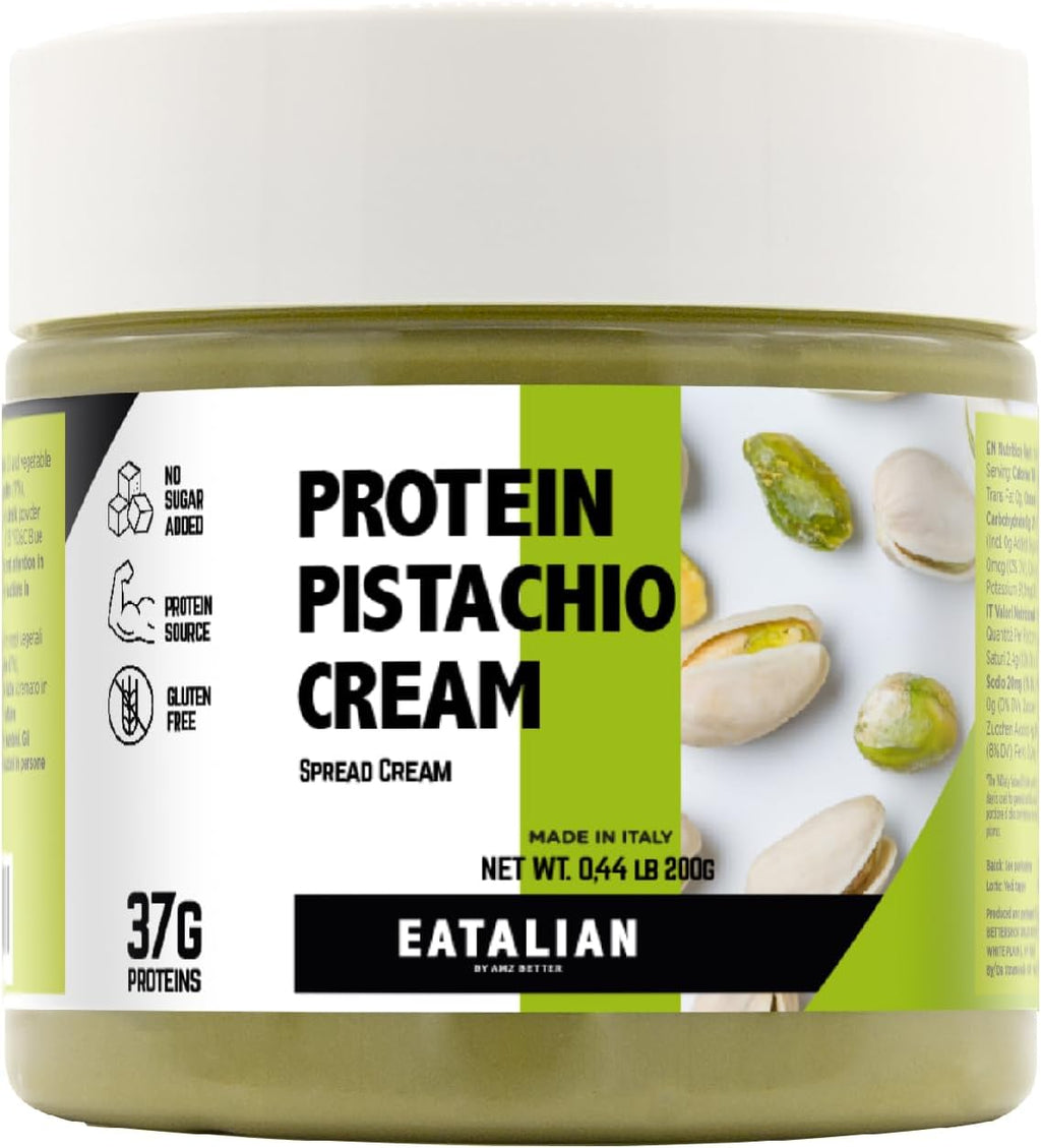 EATALIAN by AMZ BETTER Protein Pistachio Cream 7 oz/200 gr, Natural Spreadable Pistachio Cream, Made in Italy Protein Pasta, Sweet Taste Ideal on Bread and Dubai Chocolate