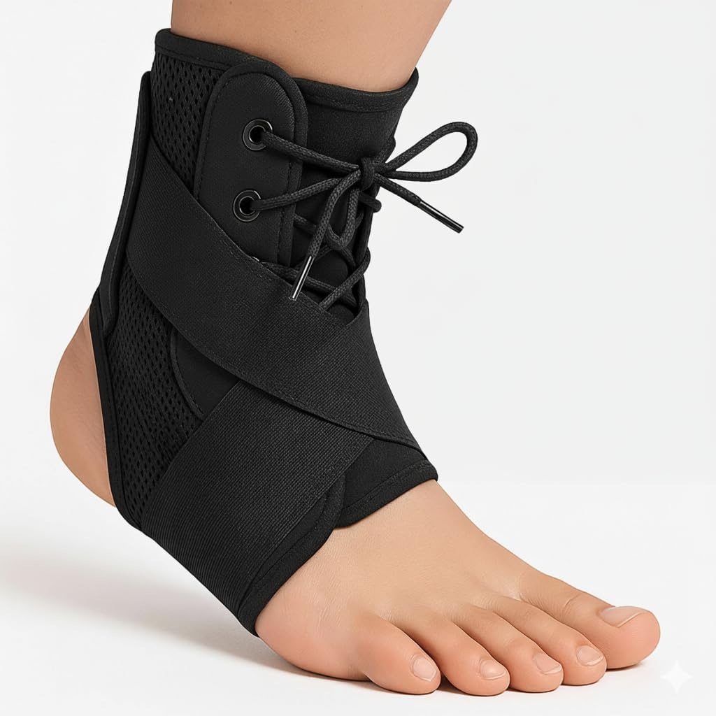 Ankle Brace lace up Stabilizers Adjustable Ankle Support for Sports Protect, Sprained Ankle, Ligament Damage, Injury Recovery (Medium Size)