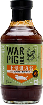 WarPig BBQ FUBAR Flamethrower BBQ Sauce - Spicy Habanero Texas Style Barbecue Sauce for Ribs, Wings, and Pulled Pork - Sweet & Smoky Heat BBQ Sauce - Competition Pitmaster Glaze - 16 oz Bottle