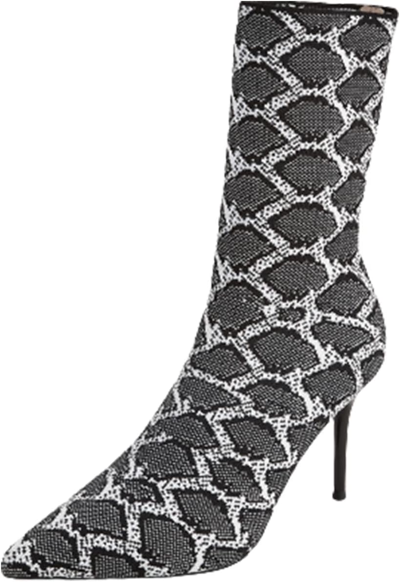 Jeesay Women's Sexy Pointed Toe Sock Ankle Boots Stiletto High Heels Mid Calf Booties Stretch Knit Shoes Warm…