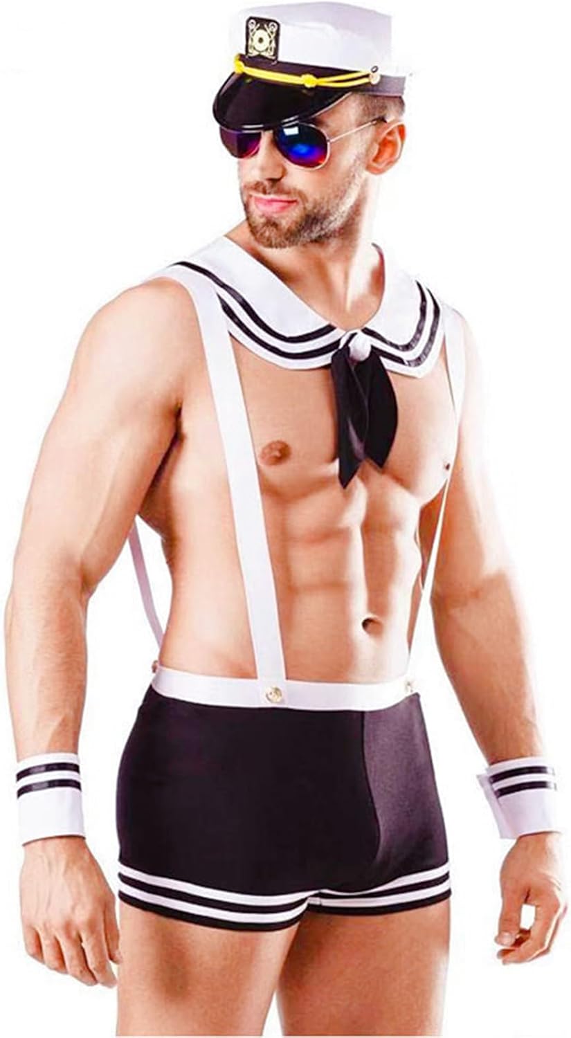 Sexy Sailor Costume Men Sexy Exotic Apparel Male Stripper Costume Outfit Lingerie Cosplay Uniform Set Party Role Play Costumes Lingerie for Birthday Halloween Valentines Day