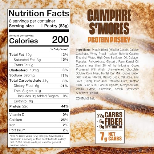 Legendary Foods 22g Protein Pastry 0g Added Sugar, Low Carb, Gluten Conscious, Keto Snack, Ideal for Glucose Management, Includes Whey Protein Isolate, 8 Pack Campfire S'mores