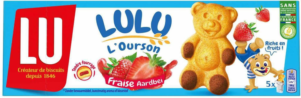 Lu Cookies | Bear Cakes Cookies Strawberry Filling 5 Bags | Lu Biscuits | Belgian Cookies | 5,2 Ounce Total