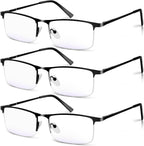 3 Pack Blue Light Blocking Reading Glasses for Men, Stylish Half Frame Metal Computer Readers, Lightweight Spring Hinge Eyeglasses Anti Eyestrain/Glare/UV (Black, 3.0)