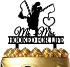 Funny Fishing Wedding Cake Topper - HOOKED FOR LIFE - Groom Hugging Bride Fishing Couple Cake Topper, Mr&Mrs Wedding Cake Topper (Fishing Couple)