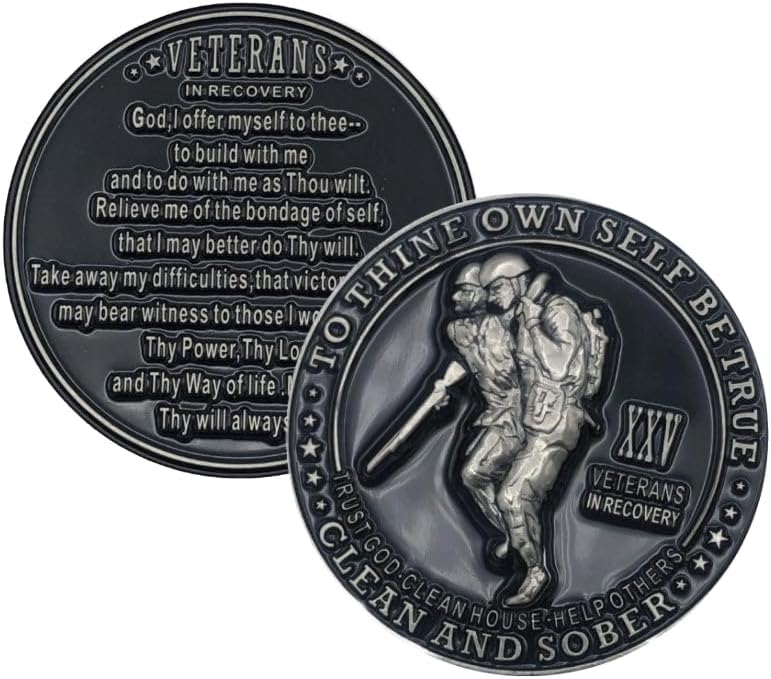 Veterans in Recovery AA Chip Sobriety Coin (1-60 Years) with Third Step Prayer on The Back. My Recovery Store AA Medallion