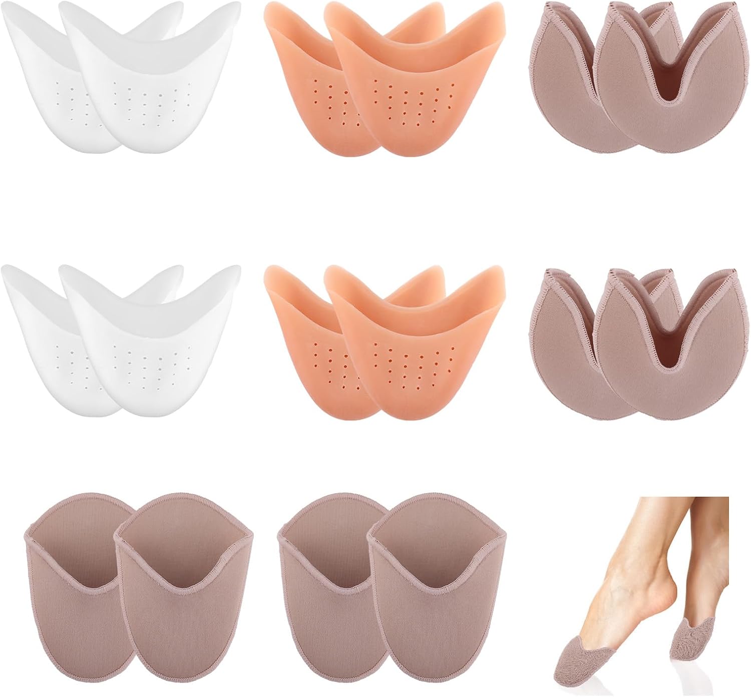 Penitue 8 Pairs Ballet Pointe Toe Covers, Sponge & Gel Pointe Shoes Toe Pads Breathable Washable Forefoot Cushions for Women High Heels Ballet Dance