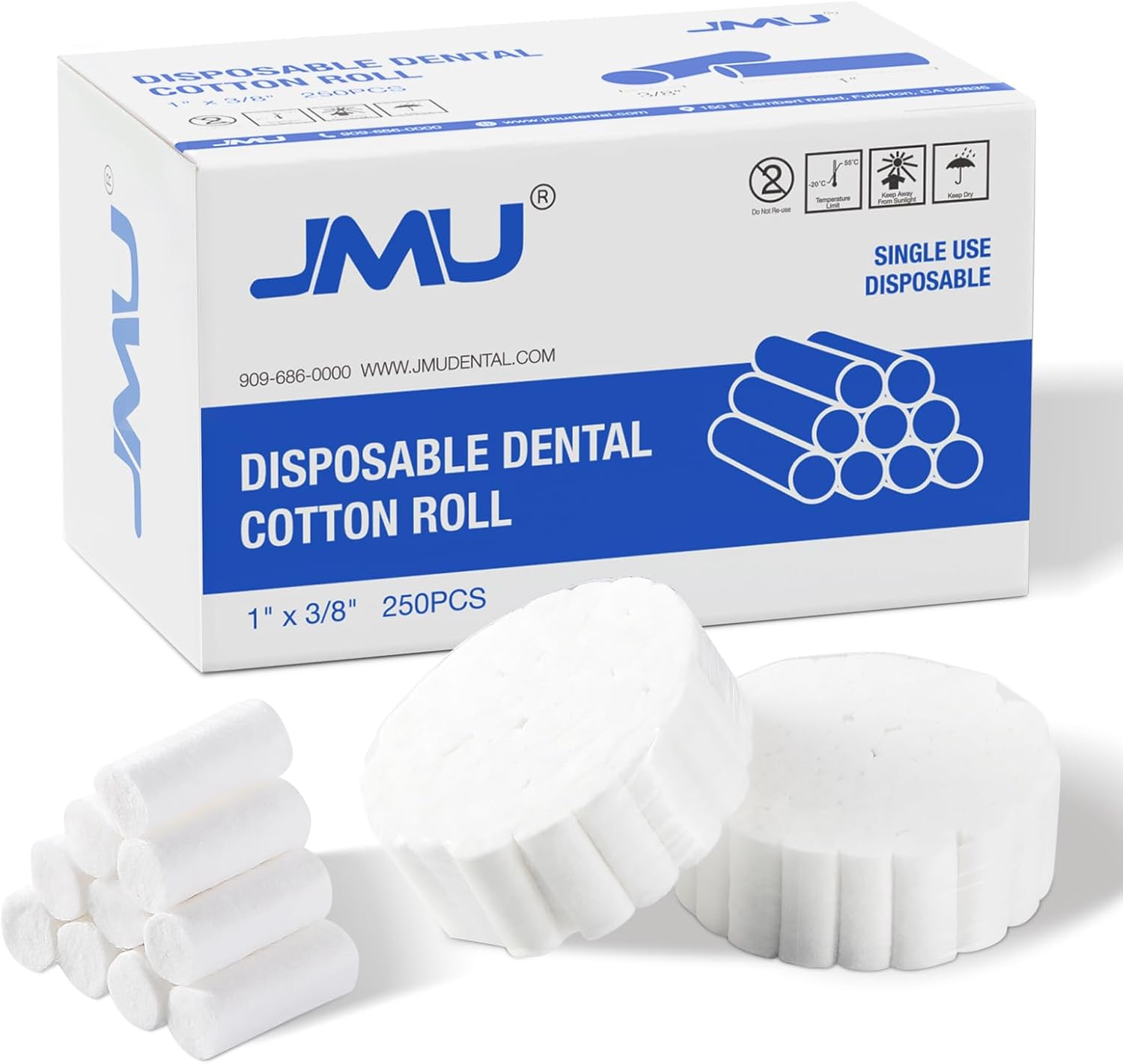 JMU 250 Pcs Dental Cotton Rolls, 1'' Non-Sterile Nosebleed Plugs, Nosebleed Stopper for Kids or Adults