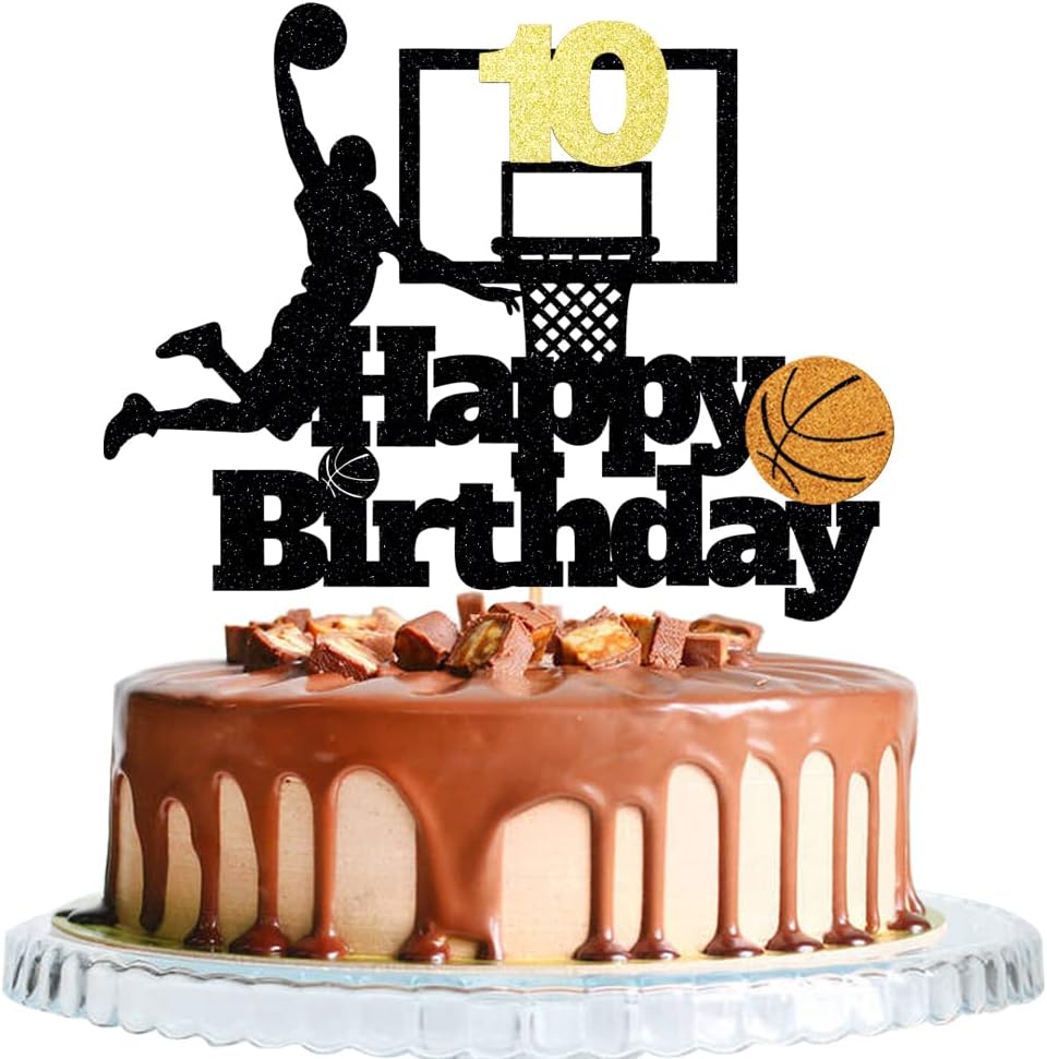 Basketball Happy 10th Birthday Cake Topper-Basketball Themed Birthday Party Cake Decoration-10 Years Birthday Party Supplies (10th)