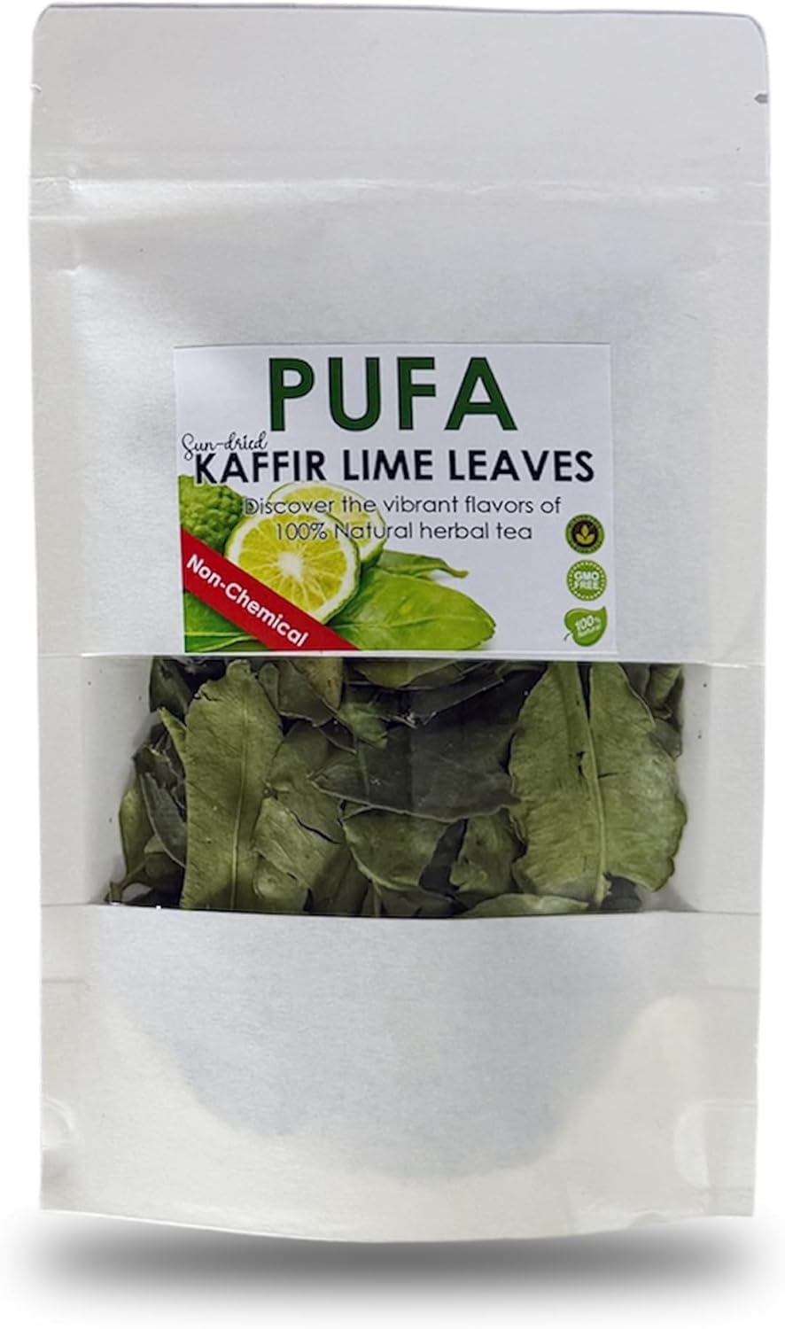 Pufa Dried Kaffir Lime Leaves - Pure Natural Lime Tree Leaf in Resealable Bag - Fresh Kaffir Lime Plant Leaves for Panang Curry, Roast Chicken,Soups,Tom Yum Paste - Non-GMO,Chemical-Free 0.5 Oz.