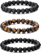 RANKEEF Tiger Eye Bracelet For Men 8MM Natural Stone Stretch Adjustable Black Crystal Beaded Bracelet for Men Women Gifts