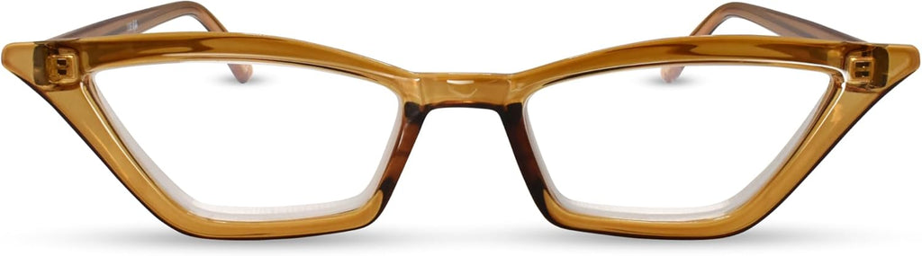 2SeeLife Premium Cat Eye Reading Glasses for Women – Narrow-Medium Fit, Sturdy Frame, Spring Hinges, Stylish Funky Readers, Amber Green, +2.00