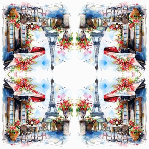 Paper Napkins 33 x 33 cm 3-Ply Premium Durable Disposable Wedding Napkins for Wedding, Catering, Daily Use - Café Paris Eiffel Tower - 20 Pack