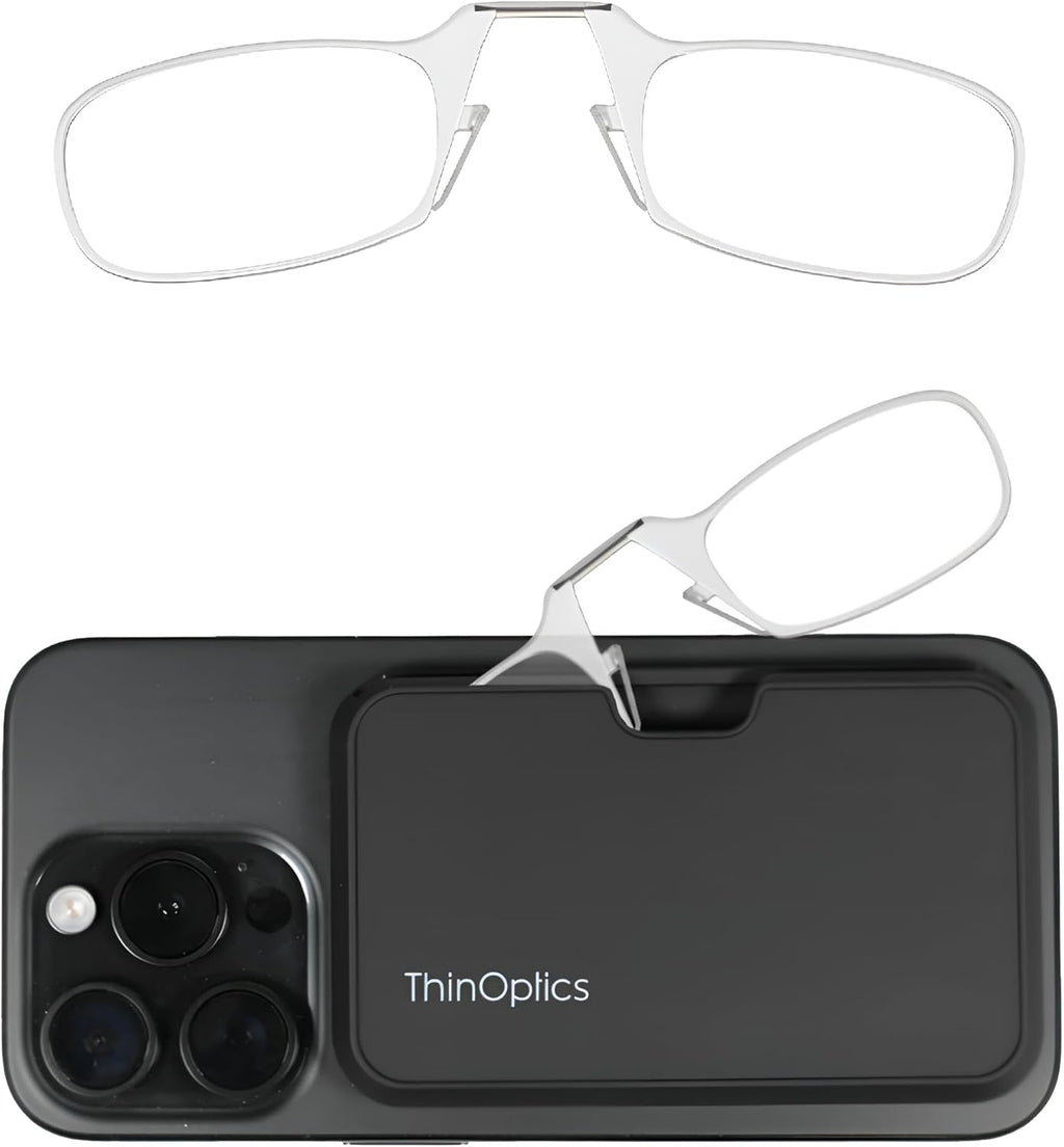 ThinOptics unisex-adult Reading Glasses + Black Universal Pod Case | Clear Frames, 1.50 Strength Readers Clear Frames / Black Case, 44 mm