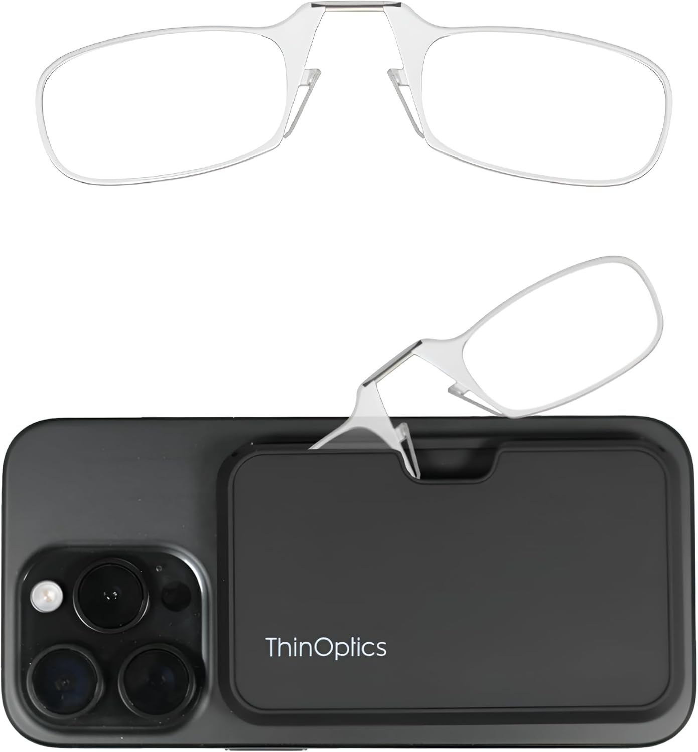 ThinOptics unisex-adult Reading Glasses + Black Universal Pod Case | Clear Frames, 1.50 Strength Readers Clear Frames / Black Case, 44 mm