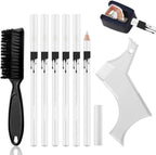 White Barber Pencil Set - Edge Hairline Razor Trace Pencils Beard Guide Beard Hairline and Beard Shaping Pencils,with Sharpener Ruler Brush for Men