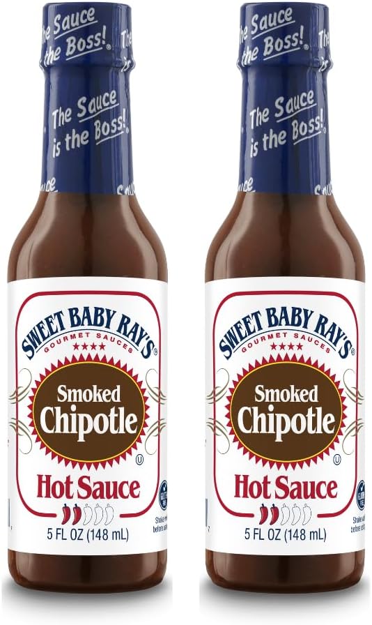 Sweet Baby Ray’s Smoked Chipotle Hot Sauce, Rich Smoky Heat with Chipotle Peppers, Perfect for Tacos, Wings & Grilling, 5 fl oz Bottles (Pack of 2)